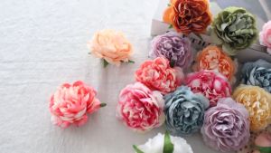 Hoa hồng giả  đầu bông hoa trà hoa mẫu đơn 8cm nhiều màu trang trí hộp quà cổng cưới làm backgroud hoa decor giỏ quà tết nơ cài áo vòng hoa