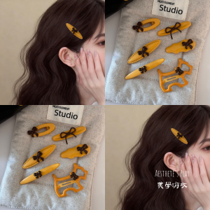 Yellow Butterfly Knot Hair Clip Womens Simple Personality Bangs Clip Side Duckbill Clip Hair Accessories New Style Hair Jewelry