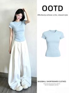 ZUKUN | Blue Slim Fit Short Sleeve Tshirt Women Summer