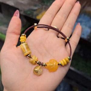 Vòng dây cáp lu thống ngũ điếu cỏ 4 lá túi tiền MH Vàng Tâm treo móc Au10k hồ ly CT Vàng - Phong Thuỷ TUDO