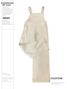 Plus Size Original Cartoon Bear Embroidery Denim Suspenders Womens 2024 New Arrival High Waist Loose Design Jumpsuit