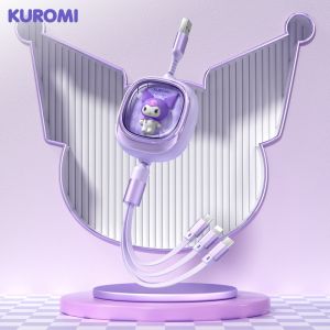 (100W)100% Authentic Sanrio Kuromi Cable 3 in 1 Charging Cable Fast Charging Micro USB Type C Lightning Cables Retractable for Wireless Earbuds for iPhone15 iOS and Android Smartphone Cinnamoroll Birthday Gift Melody SS-888 AQ15