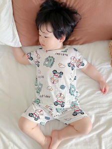 Em Bé Mùa Hè Đồ Ngủ Bộ Quần Áo Gia Đình Tay Ngắn Mỏng Bằng Sợi Than Tre Dành Cho Bé Trai Và Bé Gái Hoạt Hình Thiết Kế Hút Ẩm