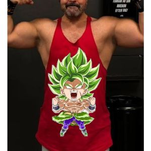 Bandai | Dragon Ball Z Cartoon Broli Character Printed Mens Tank Top Fitness Vest Loose Breathable Fashion Sweatshirt Sleeveless Shirt