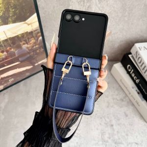 szhaiyu | For Samsung Galaxy Z Flip 8 7E 7 6 5 4 Leather Shockproof Case With Down Jacket Pattern With Strap Hinge Protection Back Cover