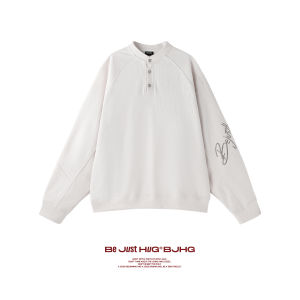 BJHG Mens Long Sleeve Polo Shirt Henry Collar Loose Fit Inner Wear Sweatshirt Trendy Brand Autumn New Style Base Layer Shirt