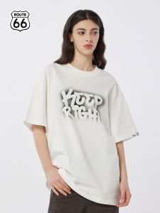 Route66 American Retro Shadow Print Short Sleeve T-Shirt Summer Couple Trend Half Sleeve Top Cotton Pure Casual Loose Fit