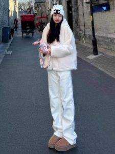 Extended Length Straight Leg White Denim Jeans High Waist Slimming Wide Leg Floor Length Pants for Taller Women 175cm