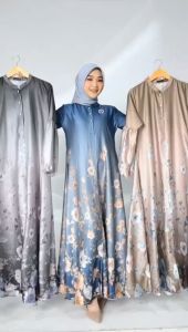 Nadheera Luxury Gweza Dress Matt Silkania Motif Elegan Dress Smoky ZH113