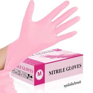 3.5Mil สีชมพูถุงมือไนไตรล์ถุงมือทำงานเพื่อความปลอดภัยแบบใช้แล้วทิ้งสำหรับผู้หญิงทำความสะอาดห้องครัวสักเล็บร้านทำผมย้อมผมถุงมือป้องกัน