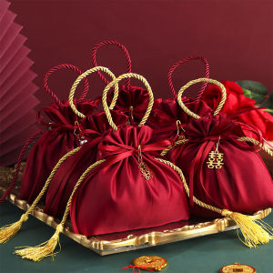 Vacaka Red Candy Bag with Tassel Chinese Wedding Christmas Birthday Party Decor Gift Packaging