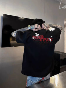 Black American Letter Trendy Brand Short Sleeve T-Shirt Men Summer New Loose Design Sense Top Modern Style Cotton Pure