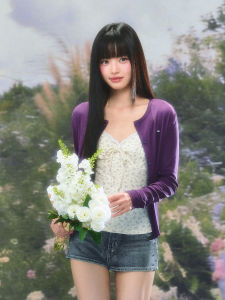 Weekend hub | Relaxed Korean Style Purple Knitted Short Cardigan Thin Summer Sunscreen Top