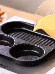 Nipiin Multifunctional 3in1 Breakfast Pan Egg Burger Omelette Frying Pan Non-stick Steak Pancake Pan with Wooden Handle