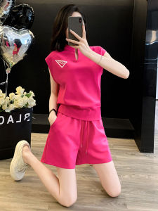 Fashionable V-neck Short Sleeve Set Women Summer Casual Loose Shorts Two-piece Set Sports Running Anti-aging Cotton Blend