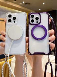  16 pro Magnetic Suction Protective Case Shoulder Bag Style Crossbody Womens Model Compatible with 15Promax 14Plus