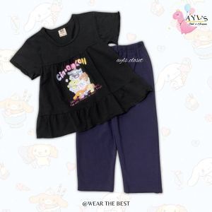 {1-6y}Baju Budak Perempuan Playset Doll Girl Kids Cotton Daily Wear Short Sleeves Ruffle Cinnamoroll Elsa Mermaid