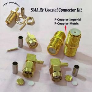 SMA RF Coaxial Connector Kit Right Angle 90° Elbow Crimp SMA F-Type Coupler Adapter Fit WiFi Antenna Coax Cable Fittings