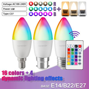2pcs E14 E27 B22 RGB Candle Bulb LED Multicolor light 16 Colors 220V 110V Smart lighting Dimmable 24 Key Remote Control Lamp