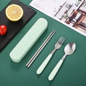 3 in 1 Portable tableware set stainless steel chopsticks spoon fork set student outdoor travel three-piece tableware