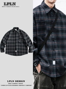 Retro Thickened Plaid Long Sleeve Shirt Mens Workwear Casual Outerwear Loose Woolen Shirt Trendy Brand Youthful Autumn Fashion