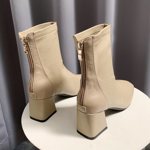 Giày Bốt Cao Cổ Màu Trắng Cho Nữ Giày Bốt Cao Đến Đầu Gối Mùa Thu Đông Giày Bốt Thời Trang PU Phong Cách Châu Âu