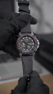 Jam Tangan Pria Alexandre Christie Automatic AC 9205 MPRTTBARE Carbon Bezel Black Dial Black Rubber FKM Strap