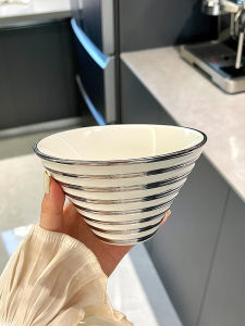 Large Size Ceramic Bowl Ins Style Striped Pattern Dinner Soup Salad Dessert Bowl Ideal for Rice Noodles Salads And Sweet Treats