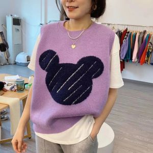 Áo Len Dệt Kim Không Tay Thời Trang Cho Nữ Dáng Rộng Cổ Tròn Màu Trơn Thường Ngày Mùa Thu 2022 Áo Khoác Ngoài Bằng Lông Thỏ