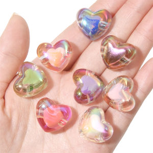 4pcs/Bag AB Color Acrylic Heart Beads Colorful Mixed Color Crafts Transparent Beads for Handmade DIY Bracelet Necklace Jewelry Making Accessories