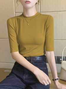 2024 New Arrival Easiest for Match Spring and Summer Pure Cotton Round Neck Slimming Tops Women's Ins Half Sleeve T-shirt Slim Slimming Bottoming Shirt