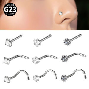 1/3/10PCS/Set F136 Titanium Heart Star Nose Stud Nose Ring CZ Crystal Nose Piercing I L S Shaped Screw Nostril Piercing Jewelry