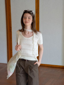 Round Neck Hollow Out Slimming Knitted Shirt
