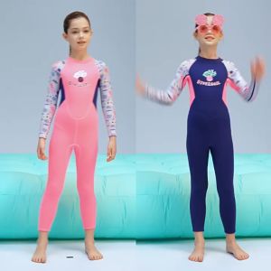 ชุดว่ายน้ำเด็กหญิง เก็บอุณหภูมิ 2.5MM GN-T ชมพู ทะเล ยาว