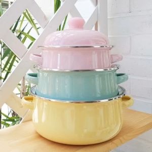 Ceramic Bowl Enamel Enamel Pot With Double Ears Thickening MINI Hot Pot Set 果色搪瓷汤锅系列