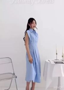 NANDO DRESS WANITA BAHAN KATUN POPLIN MIDI DRESS KOREA STYLE KEKINIAN