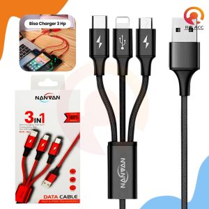 [RO ACC] NANVAN 3IN1 KABEL DATA CHARGER FAST CHARGING 1 METER MICRO USB / TYPE C / LIGHTING USB UNIVERSAL