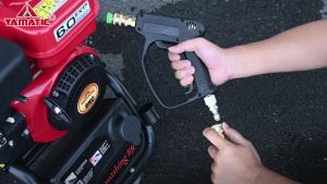 YAMATIC ปืนกระบอกสั้นเครื่องฉีดน้ำแรงดันสูง5000 PSI-สแตนเลส3/8 "ตัวคู่ต่อปลั๊กแบบหมุนและตัวคู่ต่อ M22-14mm ด้ามจับทริกเกอร์สำหรับล้างไฟที่ตะกละด้วยการเชื่อมต่อที่รวดเร็ว1/4" สำหรับล้างรถปืนใหญ่โฟม