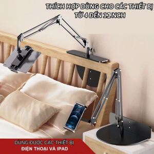 Giá đỡ ipad kẹp điện thoại đầu giường để bàn hợp kim nhôm tùy chỉnh chiều cao xoay 360 độ đa năng quay video xem phim chống mõi chắc chắn