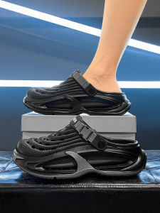 Mens Summer 2025 Thick Bottom Slip-On Sandals Anti-Slip Beach Shoes Two-Way Hole Hole Slippers Casual Flat Heel EVA Material