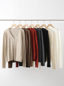Spring 2025 Womens Cashmere Open Cardigan V-Neck Loose Knitted Woolen Vest Pure Color Korean Style Long Sleeve Thin Coat