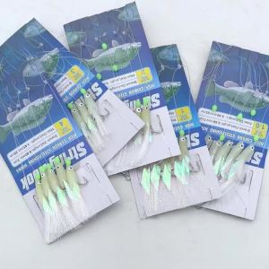 Bimoo 2or 5pack Luminous String Hooks Sabiki Rigs Glow Fish Head Twisted Flashabou Tinsel Tail Freshwater Saltwater Fishing Lure