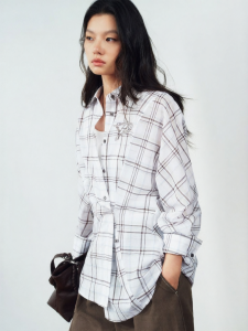 PEACEBIRD | Mall Version Plaid Long Sleeve Shirt With Side Buttons