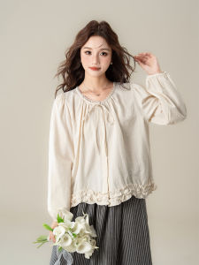 SHANGWEILUO | Elegant Stylish Bow Detail Flounced Long Sleeve Shirt For Petite Women