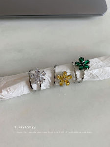 Sunny Zoo Summer Floral Open Ring Three Colors Zircon Flower Unique Forest System Ring Womens Fashion Jewelry Accessories