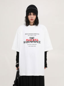 MASONPRINCE T-Shirt ฤดูใบไม้ผลิและฤดูร้อน ปักคริสตัล แขนสั้นหลวมๆ สบายๆ สำหรับคู่รัก แขนยาว ผ้าฝ้ายผสมโพลีเอสเตอร์