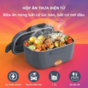 Hộp Cơm Điện 60W Dung Tích 1.5L Chất Liệu Thép Không Gỉ 304 Giữ Ấm Thức Ăn Di Động Dùng Được Cho Ô Tô & Gia Đình Nguồn Điện Kép Chống Rò Rỉ