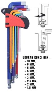 Set Kunci L Hex Key Multicolor 9 Pcs Anti Karat dan Tahan Air untuk Keperluan Ahli Keramik & Gigi