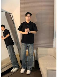 Áo Thun Polo Mỹ Tay Ngắn Cotton Nguyên Chất Màu Đen Mùa Hè Cổ Polo Tay Năm Điểm Mặc Trong Cơ Quan Thường Ngày