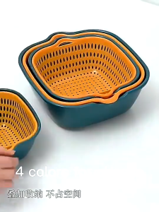 6pcs/set Double-layer Drain Basket Plastic Vegetable Washing Basket Wash Basin Household Kitchen Washing Box Wash Fruit